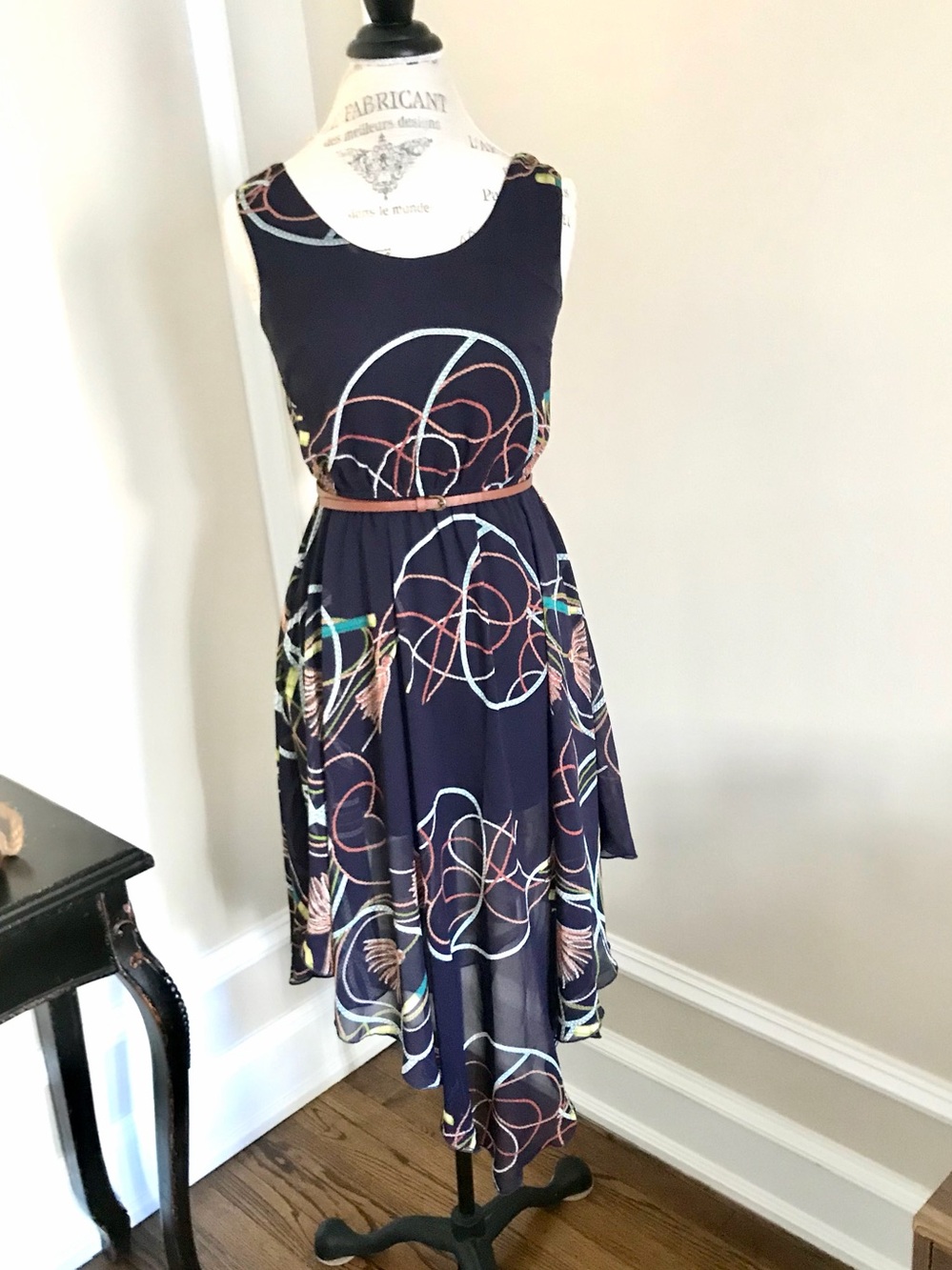Hot & Delicious Navy Multicolor ‘Show me the Ropes’ Print Dress Sz S/M